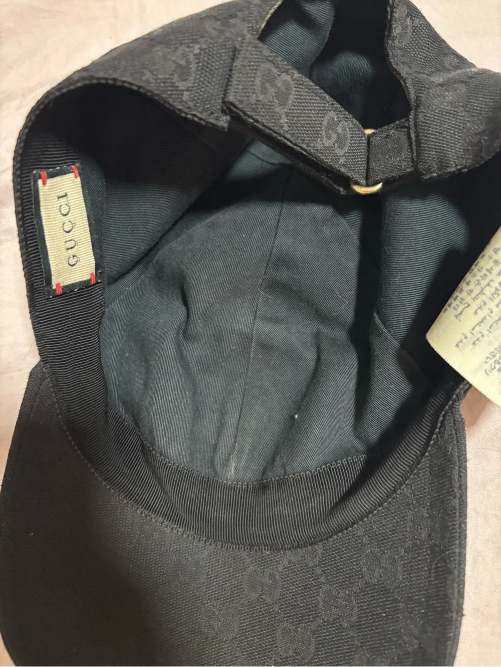 Gucci Black Monogram Baseball Cap with Gold Logo Patch